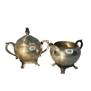 F.B. Rogers Silver Co. Silver-Plated Footed Creamer & Sugar Bowl #1224